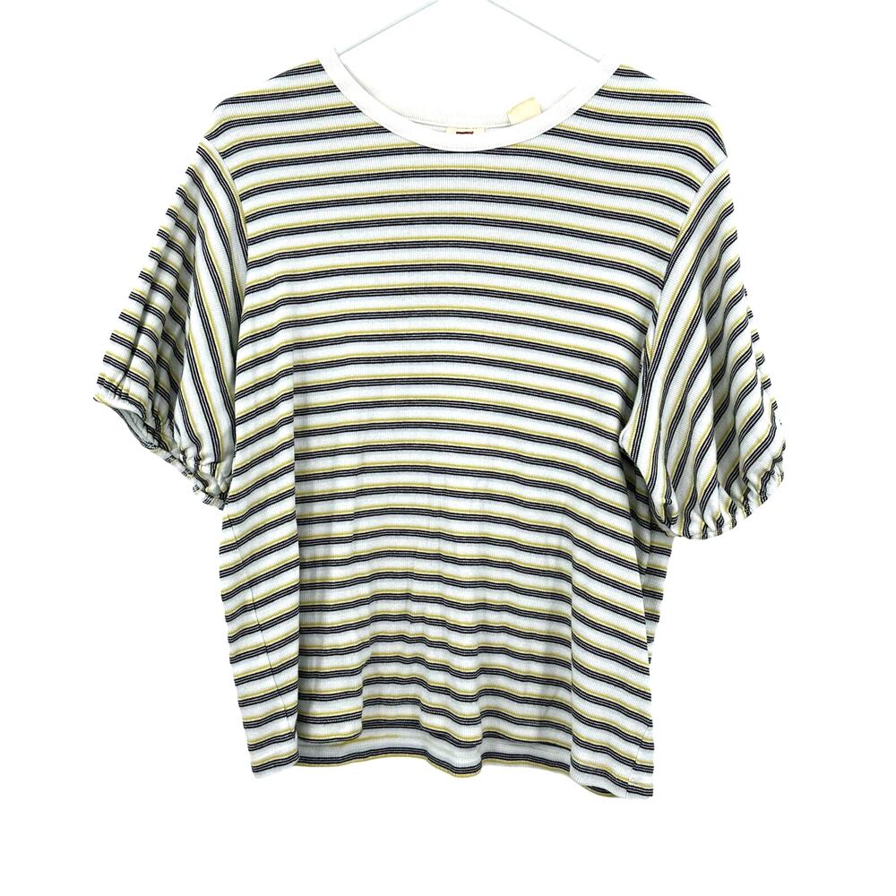 Levi's size 2X striped short sleeve t-shirt top shirt blouse white yellow black